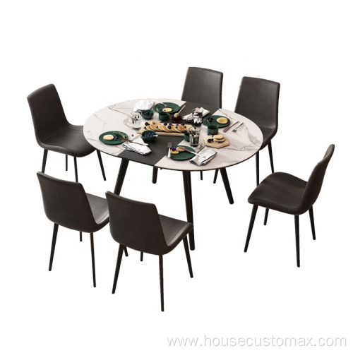 Extendable Solid Wood Rock Top Dining Room Table